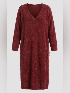 Intimately Free People Fuzzy Maxi Dress Size XS Burgundy Wine Cozy Loungewear